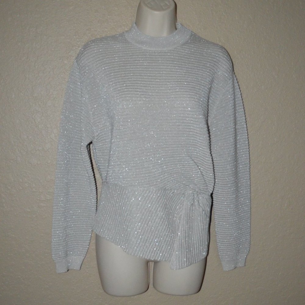 NWOT $298 Sz P/XS Michelle Mason Gray Silver Twist Ribbed Sweater